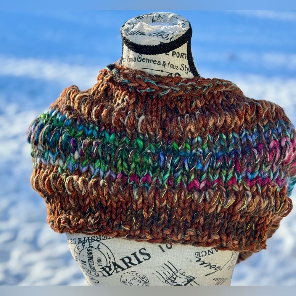 Luxury Hand Knit Boho Cowl • Chunky Artisan Scarf • One of a Kind